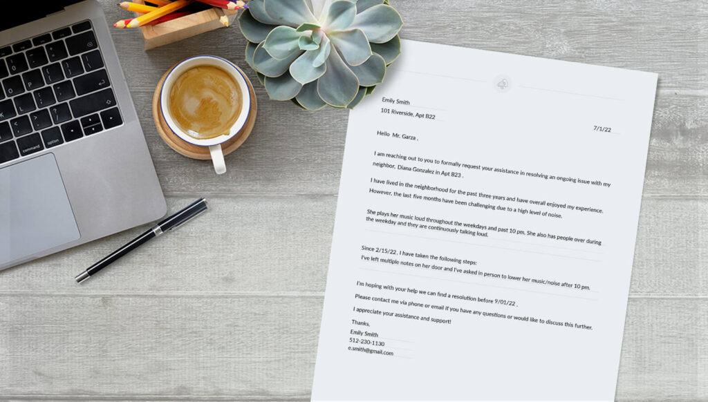 noise complaint letter template